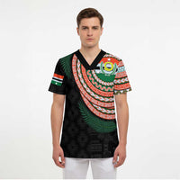 Penama Tribal Tattoo with Namele Leaves Scrub Top - Polynesian Pride