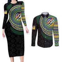 Torba Tribal Tattoo with Namele Leaves Couples Matching Long Sleeve Bodycon Dress and Long Sleeve Button Shirt LT03 Black - Polynesian Pride