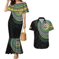 Torba Tribal Tattoo with Namele Leaves Couples Matching Mermaid Dress and Hawaiian Shirt LT03 Black - Polynesian Pride