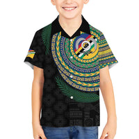 Torba Tribal Tattoo with Namele Leaves Family Matching Short Sleeve Bodycon Dress and Hawaiian Shirt LT03 Son's Shirt Black - Polynesian Pride