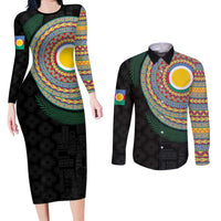 Shefa Tribal Tattoo with Namele Leaves Couples Matching Long Sleeve Bodycon Dress and Long Sleeve Button Shirt LT03 Black - Polynesian Pride