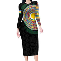 Shefa Tribal Tattoo with Namele Leaves Family Matching Long Sleeve Bodycon Dress and Hawaiian Shirt
