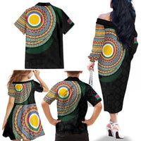 Shefa Tribal Tattoo with Namele Leaves Family Matching Off The Shoulder Long Sleeve Dress and Hawaiian Shirt