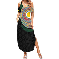 Shefa Tribal Tattoo with Namele Leaves Family Matching Summer Maxi Dress and Hawaiian Shirt