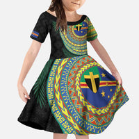 Tafea Tribal Tattoo with Namele Leaves Family Matching Long Sleeve Bodycon Dress and Hawaiian Shirt