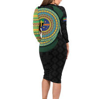 Tafea Tribal Tattoo with Namele Leaves Family Matching Long Sleeve Bodycon Dress and Hawaiian Shirt