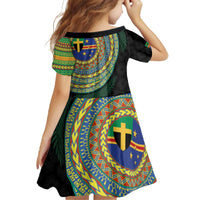 Tafea Tribal Tattoo with Namele Leaves Family Matching Off The Shoulder Long Sleeve Dress and Hawaiian Shirt