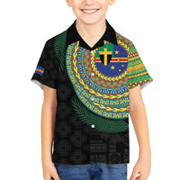 Tafea Tribal Tattoo with Namele Leaves Family Matching Off Shoulder Maxi Dress and Hawaiian Shirt