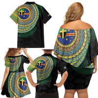 Tafea Tribal Tattoo with Namele Leaves Family Matching Off Shoulder Short Dress and Hawaiian Shirt