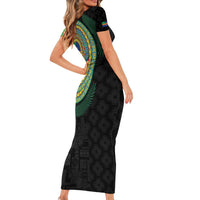 Tafea Tribal Tattoo with Namele Leaves Family Matching Short Sleeve Bodycon Dress and Hawaiian Shirt