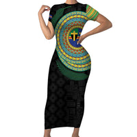 Tafea Tribal Tattoo with Namele Leaves Short Sleeve Bodycon Dress
