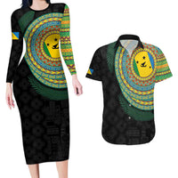 Malampa Tribal Tattoo with Namele Leaves Couples Matching Long Sleeve Bodycon Dress and Hawaiian Shirt
