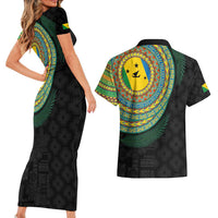 Malampa Tribal Tattoo with Namele Leaves Couples Matching Short Sleeve Bodycon Dress and Hawaiian Shirt