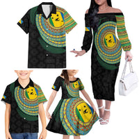Malampa Tribal Tattoo with Namele Leaves Family Matching Off The Shoulder Long Sleeve Dress and Hawaiian Shirt