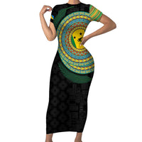 Malampa Tribal Tattoo with Namele Leaves Short Sleeve Bodycon Dress