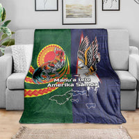 Manuʻa Islands and American Samoa Together Blanket Rooster and Eagle Mascot National Map and Flag Style