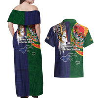 Manuʻa Islands and American Samoa Together Couples Matching Off Shoulder Maxi Dress and Hawaiian Shirt Rooster and Eagle Mascot National Map and Flag Style