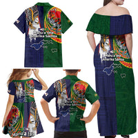 Manuʻa Islands and American Samoa Together Family Matching Off Shoulder Maxi Dress and Hawaiian Shirt Rooster and Eagle Mascot National Map and Flag Style