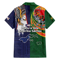 Manuʻa Islands and American Samoa Together Family Matching Off Shoulder Maxi Dress and Hawaiian Shirt Rooster and Eagle Mascot National Map and Flag Style
