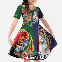 Manuʻa Islands and American Samoa Together Family Matching Summer Maxi Dress and Hawaiian Shirt Rooster and Eagle Mascot National Map and Flag Style