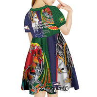 Manuʻa Islands and American Samoa Together Kid Short Sleeve Dress Rooster and Eagle Mascot National Map and Flag Style