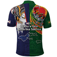 Manuʻa Islands and American Samoa Together Polo Shirt Rooster and Eagle Mascot National Map and Flag Style