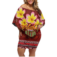 Aloha Plumeria Flowers Family Matching Off Shoulder Short Dress and Hawaiian Shirt With Hawaiian Style Tapa Tribal