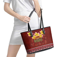 Aloha Plumeria Flowers Leather Tote Bag With Hawaiian Style Tapa Tribal LT03 - Polynesian Pride