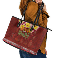 Aloha Plumeria Flowers Leather Tote Bag With Hawaiian Style Tapa Tribal LT03 - Polynesian Pride