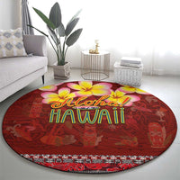 Aloha Plumeria Flowers Round Carpet With Hawaiian Style Tapa Tribal