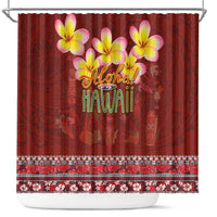 Aloha Plumeria Flowers Shower Curtain With Hawaiian Style Tapa Tribal LT03 Red - Polynesian Pride