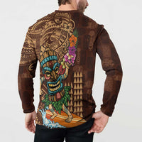 Hawaiian Tiki Mask Surfing Kakau Pattern Button Sweatshirt