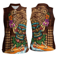Hawaiian Tiki Mask Surfing Kakau Pattern Women Sleeveless Polo Shirt