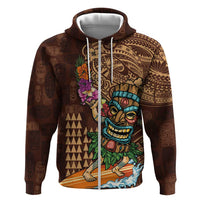 Hawaiian Tiki Mask Surfing Kakau Pattern Zip Hoodie