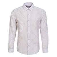 Niue White Sunday Family Matching Off The Shoulder Long Sleeve Dress and Hawaiian Shirt Hiapo Tribal Art Tattoos - Polynesian Pride