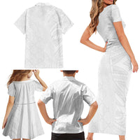 Niue White Sunday Family Matching Short Sleeve Bodycon Dress and Hawaiian Shirt Hiapo Tribal Art Tattoos - Polynesian Pride