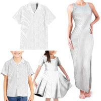 Niue White Sunday Family Matching Tank Maxi Dress and Hawaiian Shirt Hiapo Tribal Art Tattoos - Polynesian Pride