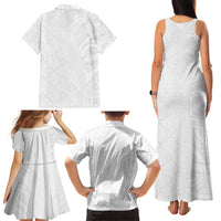 Niue White Sunday Family Matching Tank Maxi Dress and Hawaiian Shirt Hiapo Tribal Art Tattoos - Polynesian Pride