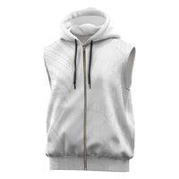 Niue White Sunday Sleeveless Zip Hoodie Hiapo Tribal Art Tattoos - Polynesian Pride