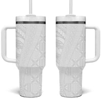Niue White Sunday Tumbler With Handle Hiapo Tribal Art Tattoos - Polynesian Pride