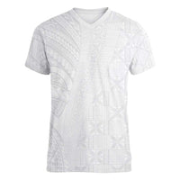 Niue White Sunday Women V-Neck T-Shirt Hiapo Tribal Art Tattoos - Polynesian Pride