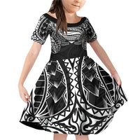 Super Samoan Traditional Tribal Art Tattoos Family Matching Off Shoulder Short Dress and Hawaiian Shirt Black Color - Polynesian Pride