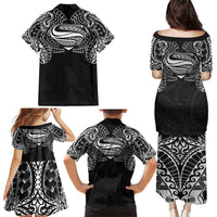 Super Samoan Traditional Tribal Art Tattoos Family Matching Puletasi and Hawaiian Shirt Black Color - Polynesian Pride
