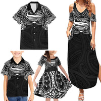 Super Samoan Traditional Tribal Art Tattoos Family Matching Summer Maxi Dress and Hawaiian Shirt Black Color - Polynesian Pride