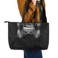 Super Samoan Traditional Tribal Art Tattoos Leather Tote Bag Black Color - Polynesian Pride