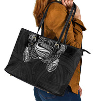 Super Samoan Traditional Tribal Art Tattoos Leather Tote Bag Black Color - Polynesian Pride