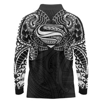 Super Samoan Traditional Tribal Art Tattoos Long Sleeve Polo Shirt Black Color - Polynesian Pride