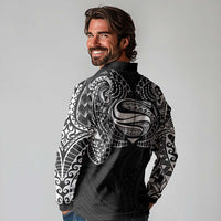 Super Samoan Traditional Tribal Art Tattoos Long Sleeve Polo Shirt Black Color - Polynesian Pride