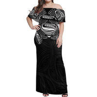Super Samoan Traditional Tribal Art Tattoos Off Shoulder Maxi Dress Black Color - Polynesian Pride