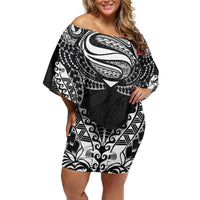 Super Samoan Traditional Tribal Art Tattoos Off Shoulder Short Dress Black Color - Polynesian Pride